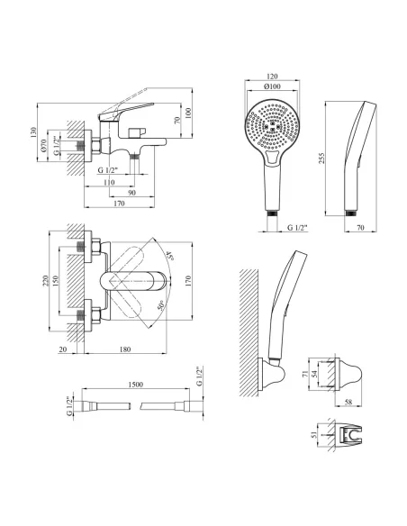 Набір змішувачів Kroner для ванни Linz-GRN060 для раковини Linz-GRN010
