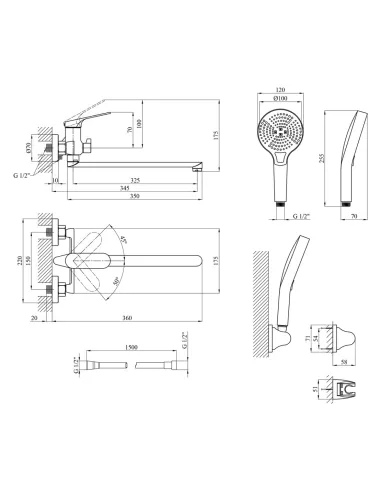 Набор смесителей Kroner для ванны Linz-GRN070 для раковины Linz-GRN010
