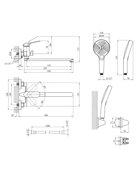 Набір змішувачів Kroner для ванни Linz-GRN070 для раковини Linz-GRN010