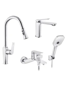 Набор смесителей Kroner для ванны Makon-C060 для кухни Makon-C030-T и для раковины Makon-C010