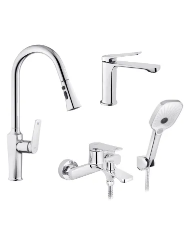 Набір змішувачів Kroner для ванни Makon-C060 для кухні Makon-C030-T та для раковини Makon-C010