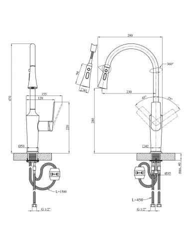 Набір змішувачів Kroner для ванни Makon-C060 для кухні Makon-C030-T та для раковини Makon-C010