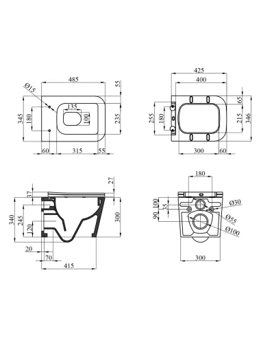 Унітаз підвісний безободковий Kroner Eifel WHI483429 Tornado з сидінням KE483429WHIT