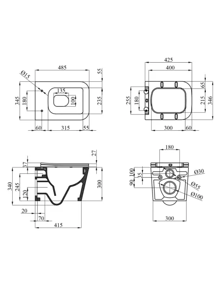 Унитаз подвесной безободковый Kroner Eifel WHI483429 Tornado с сиденьем KE483429WHIT