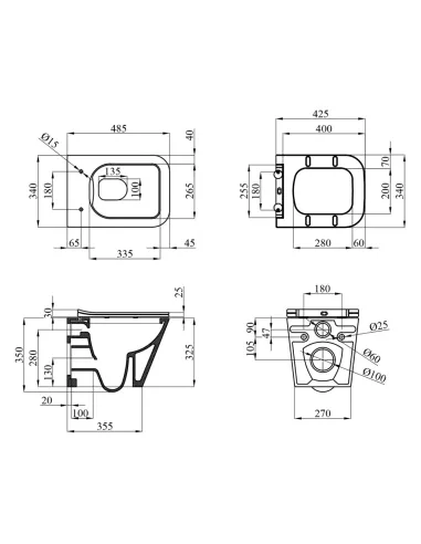 Унітаз підвісний безободковий Kroner Eifel WHI493436 Rimless з сидінням Slim Duroplast