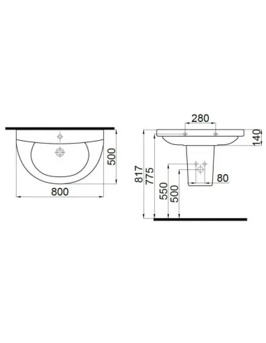 Умивальник Idevit Diva 2001-0805 (50х80 см, з отвором) - 2