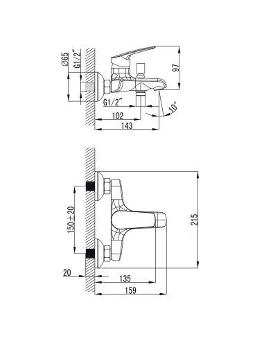 Смеситель для ванны Corso Serio DC-1C146C, однорычажный
