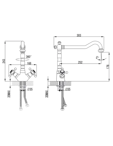 Смеситель для кухни Corso Arno FE-5B252C, двухвентильный