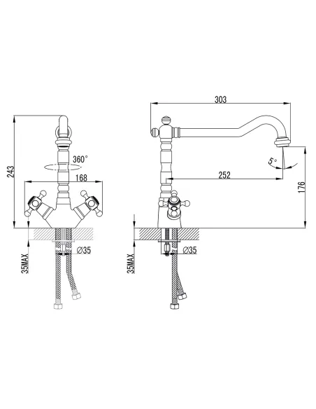 Змішувач для кухні Corso Arno FE-5B252C, двовентильний