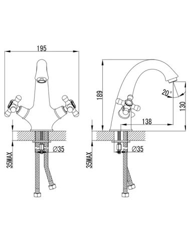 Змішувач для раковини Corso Brenta FE-2A152K, двовентильний
