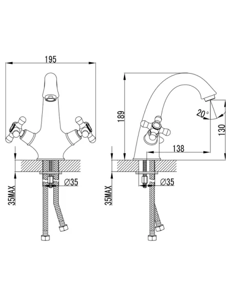 Змішувач для раковини Corso Brenta FE-2A152K, двовентильний