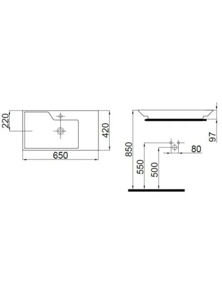 Умывальник Idevit Lara 0201-4655, 42х65 см, с отверстием - 2