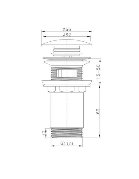 Донный клапан для раковины Koer PW-07-01, с автоматическим переливом СLICK-СLACK