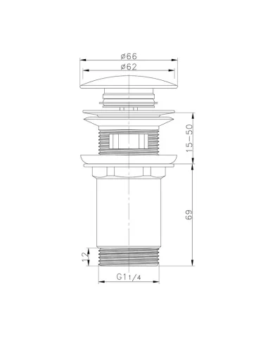 Донный клапан для раковины Koer PW-07-03, с автоматическим переливом СLICK-СLACK