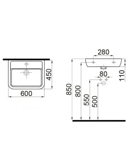 Умивальник Idevit Halley 3201-0455-1201 (45х60 см, з отвором) - 2