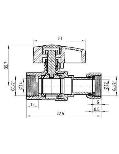 Кран шаровой Thermo Alliance Standart TAS260W15 ВВ 1/2 дюйма прямой с накидной гайкой