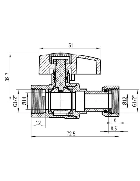 Кран шаровой Thermo Alliance Standart TAS260W15 ВВ 1/2 дюйма прямой с накидной гайкой
