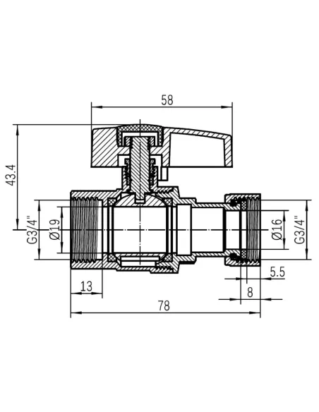 Кран кульовий Thermo Alliance Standart TAS260W20 ВВ 3/4 дюйма прямої з накидною гайкою