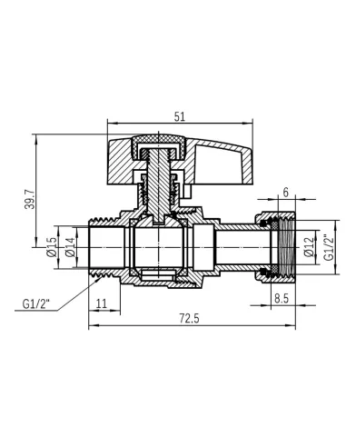 Кран шаровой Thermo Alliance Standart TAS261W15 ВН 1/2 дюйма прямой с накидной гайкой