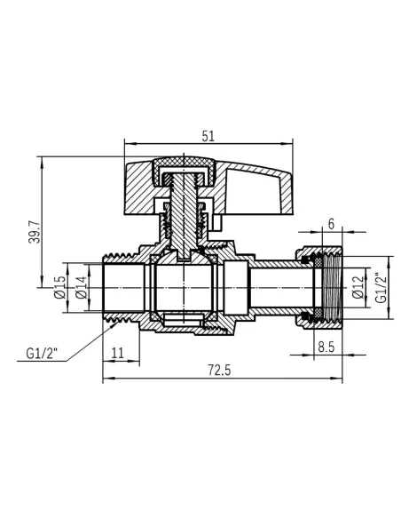 Кран шаровой Thermo Alliance Standart TAS261W15 ВН 1/2 дюйма прямой с накидной гайкой
