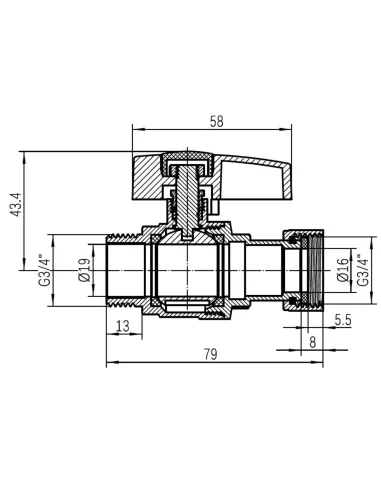 Кран шаровой Thermo Alliance Standart TAS261W20 ВН 3/4 дюйма прямой с накидной гайкой
