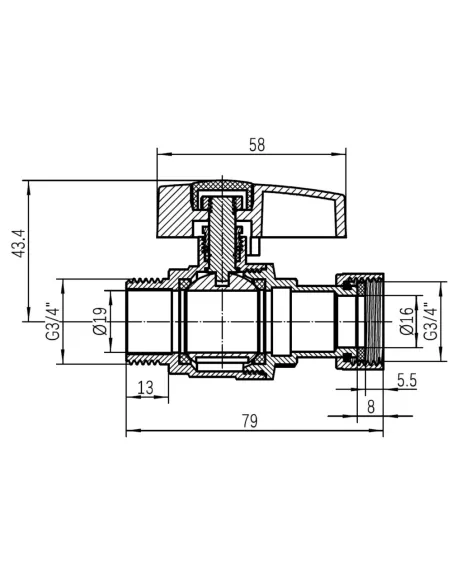 Кран шаровой Thermo Alliance Standart TAS261W20 ВН 3/4 дюйма прямой с накидной гайкой