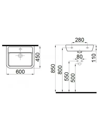 Умивальник Idevit Halley 3201-0455-11 (45х60 см, з отвором) - 2