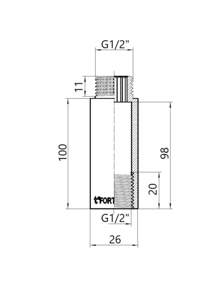 Подовжувач латунний Thermo Alliance Forte TAF13015100 хром, 100 х 1/2 дюйма