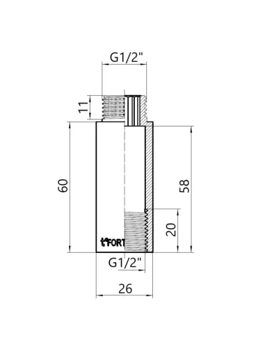 Подовжувач латунний Thermo Alliance Forte TAF1301560 хром, 60 х 1/2 дюйма
