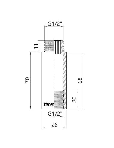 Подовжувач латунний Thermo Alliance Forte TAF1301570 хром, 70 х 1/2 дюйма