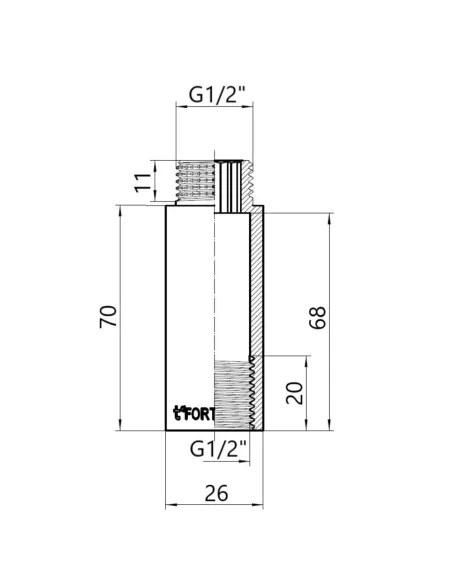 Подовжувач латунний Thermo Alliance Forte TAF1301570 хром, 70 х 1/2 дюйма