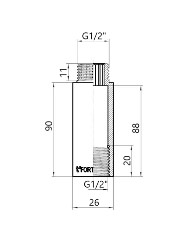 Удлинитель латунный Thermo Alliance Forte TAF1301590 хром, 90 х 1/2 дюйма