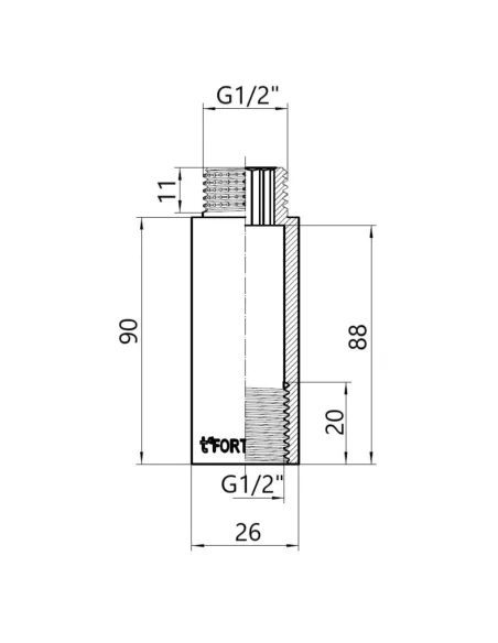Удлинитель латунный Thermo Alliance Forte TAF1301590 хром, 90 х 1/2 дюйма