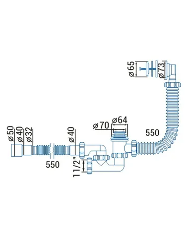 Сифон для ванни Waterstal А-18089 з переливом, 50 мм.