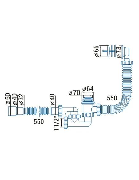 Сифон для ванны Waterstal А - 18089 с переливом, 50 мм
