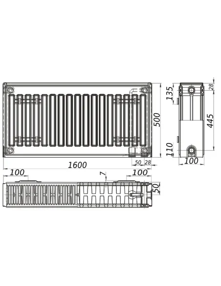 Стальной радиатор Kalite 22/500х1600 22 тип, универсальное подключение