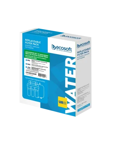 Покращений комплект картриджів Ecosoft 1-2-3 для фільтрів зворотного осмосу з функцією економії води