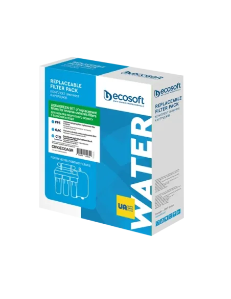 Улучшенный комплект картриджей Ecosoft 1-2-3 для фильтров обратного осмоса с функцией экономии воды