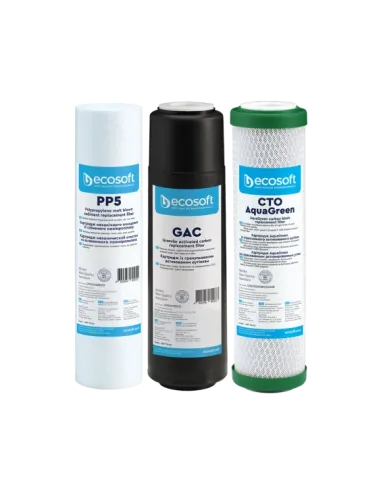 Покращений комплект картриджів Ecosoft 1-2-3 для фільтрів зворотного осмосу з функцією економії води