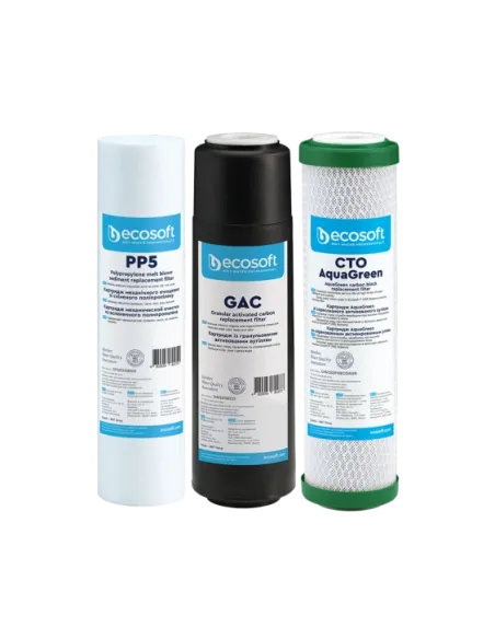 Улучшенный комплект картриджей Ecosoft 1-2-3 для фильтров обратного осмоса с функцией экономии воды