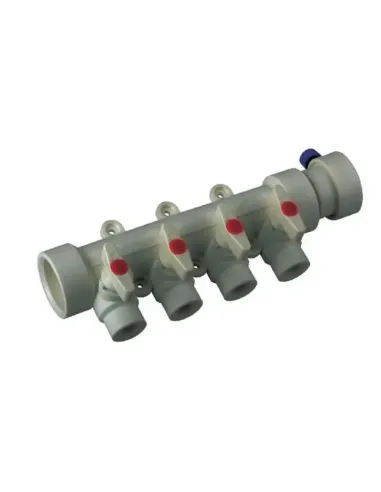 Коллектор для ППР труб Fado 40х20 мм, 4 выхода, с шаровыми кранами