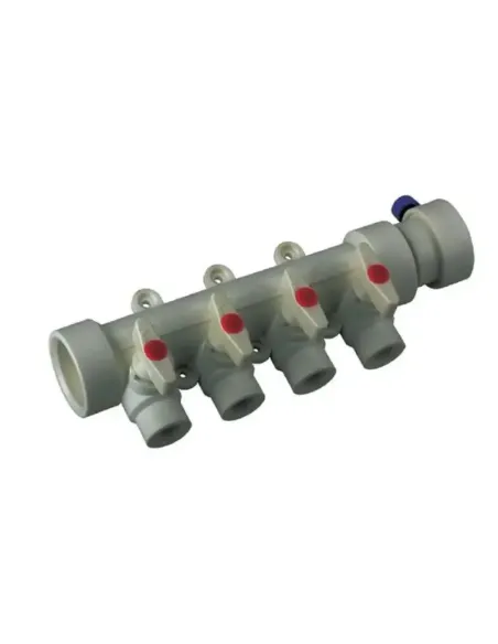 Коллектор для ППР труб Fado 40х20 мм, 4 выхода, с шаровыми кранами