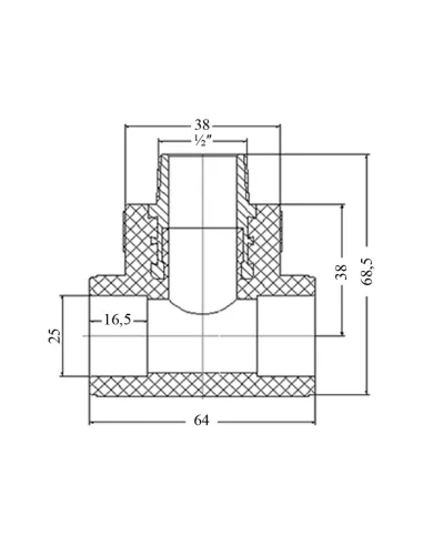 Тройник НР Blue Ocean 25х1/2х25, для полипропиленовых труб