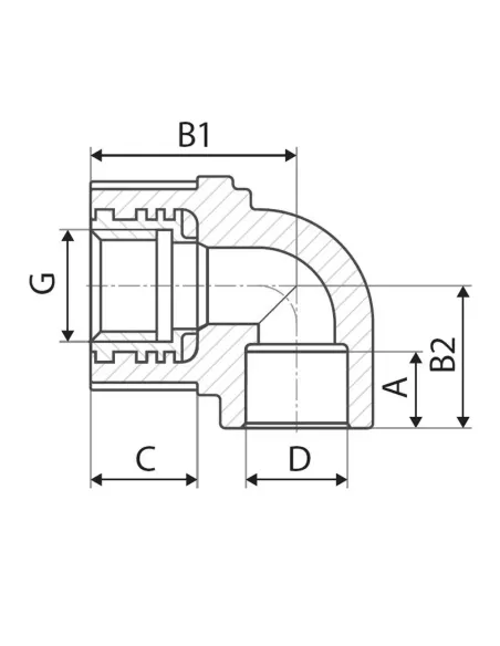 Кут 90 ВР настінний ITAL 20х1/2 дюйма під гіпсокартон, для поліпропіленових труб, внутрішнє різьблення