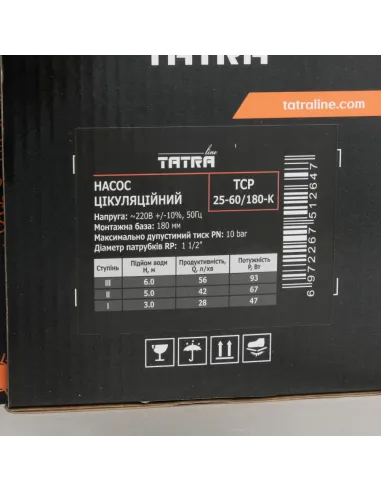Циркуляционный насос Tatra-Line TCP 25-60/180 180 мм, с кабелем