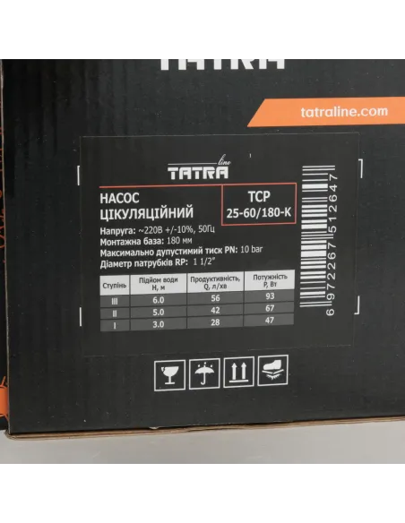 Циркуляційний насос Tatra-Line TCP 25-60/180 180 мм, з кабелем