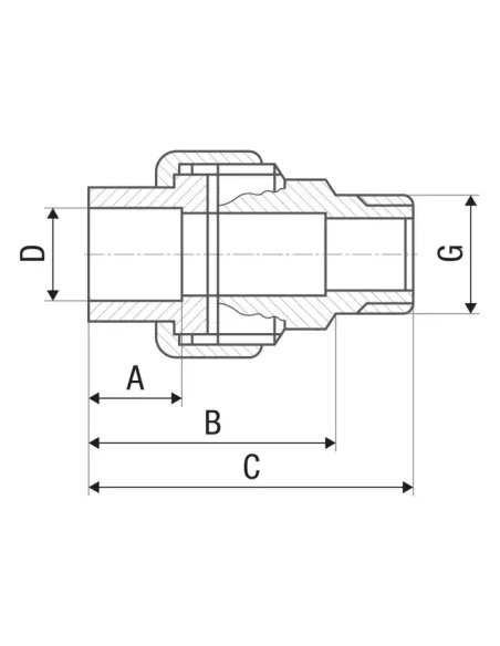 Згін-американка ITAL РН 20х1/2 дюйма для поліпропіленових труб, довгий