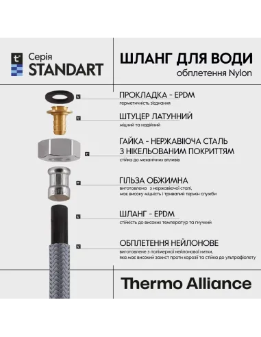 Шланг для подвода воды Thermo Alliance Standart TAS387W100 1/2 дюйма, 1 метр