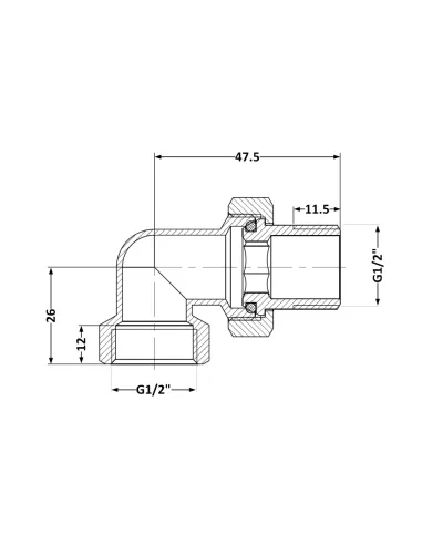 Сгон-американка латунный Thermo Alliance Standart TAS191W15 1/2 дюйма, угловой