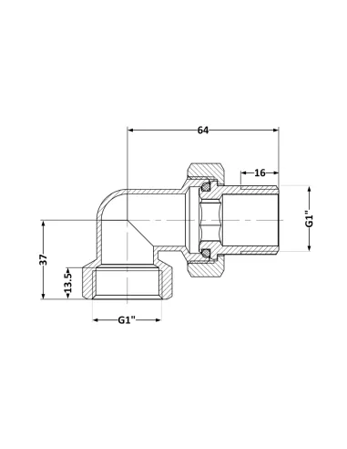 Зганяння-американка латунний Thermo Alliance Standart TAS191W25 1 дюйм, кутовий